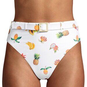 🍍 WeWoreWhat White Emily Belted Fruits Print High-Waisted Bikini Swim Bottoms